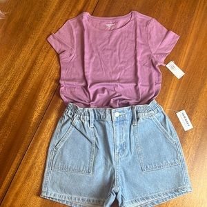BUNDLE NWT Denim Shorts and T-shirt, Size L 10-12 Girls
